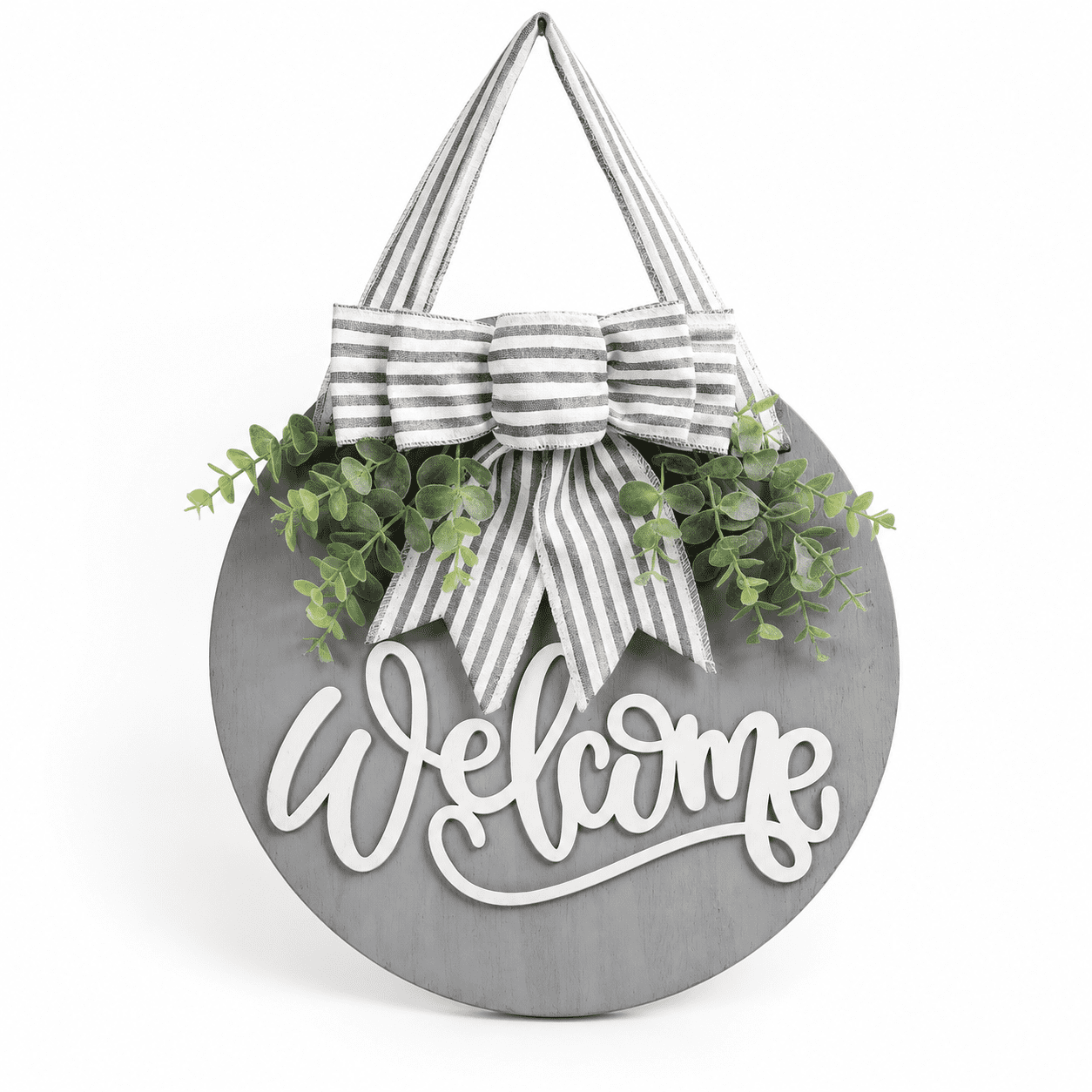 Gray 12 Inch Round Wooden Welcome Sign Front Door Seasonal Decor ...