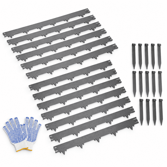 Gray 15 Pack Metal Landscape Edging, 50ft Total Length Hammer-In Garden Border