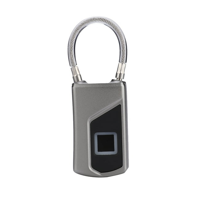 Gray 1PC Fingerprint Recognition Padlock Waterproof, Semiconductor
