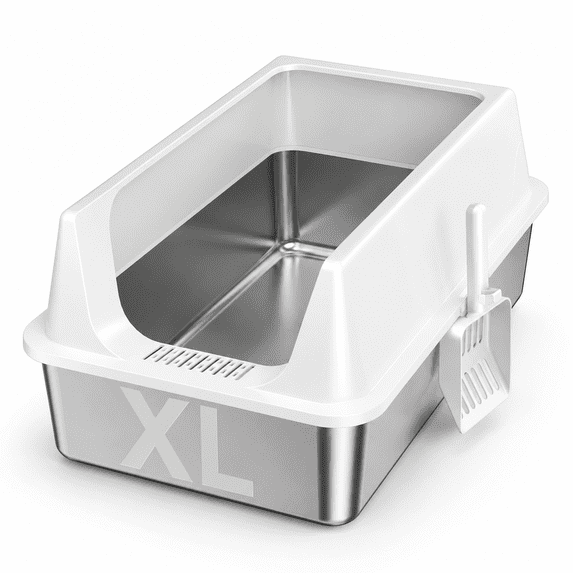 Gray-1Pack XL Open Top Stainless Steel Cat Litter Box With High Sides