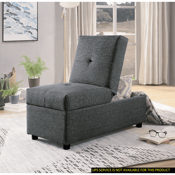 Gray 1pc Storage Ottoman Convertible Chair with Foam Cushion & Fabric Upholstery on Solid Wood Plywood Frame for Living Room Furniture