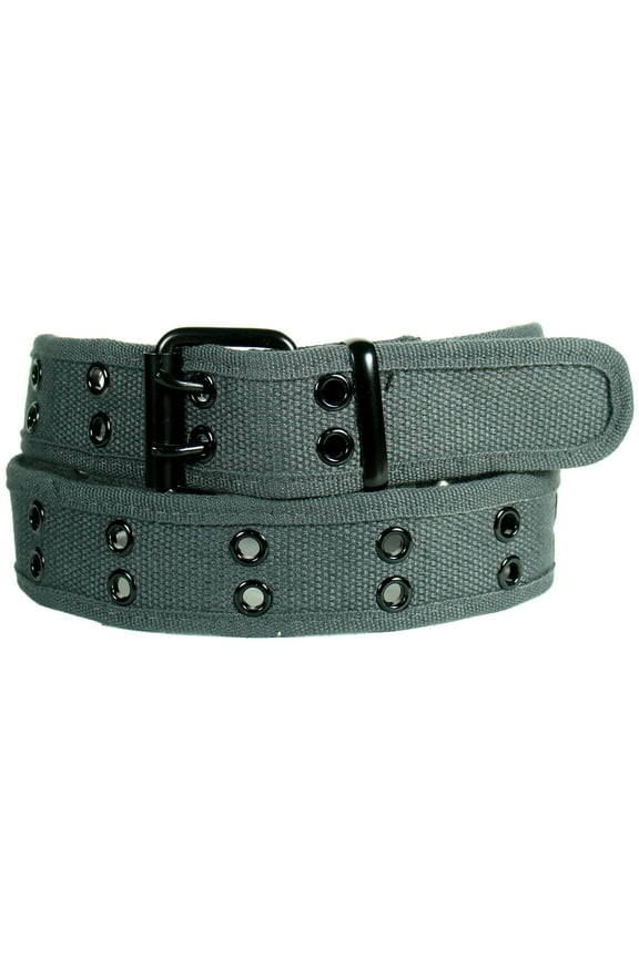 Gray 2 Holes Row Metal Grommet Stitched Canvas Fabric Web Belt