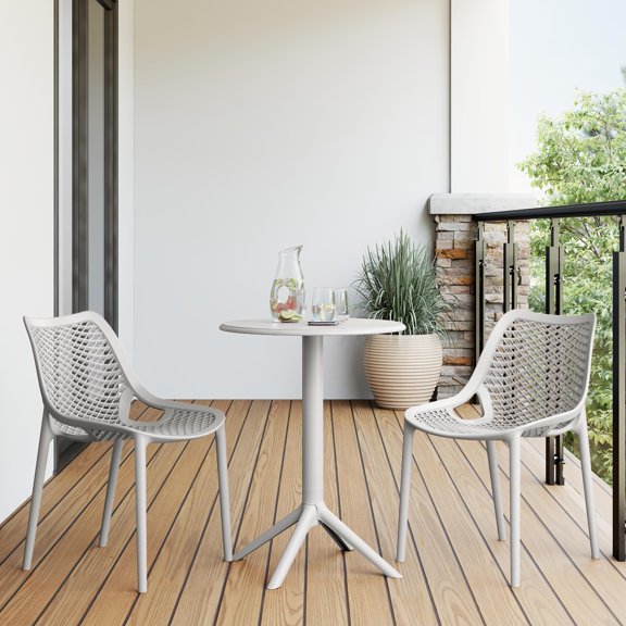 Gray 2 Outdoor Bistro Table Set With 2 Perforated Mesh Chairs Round 3-Piece