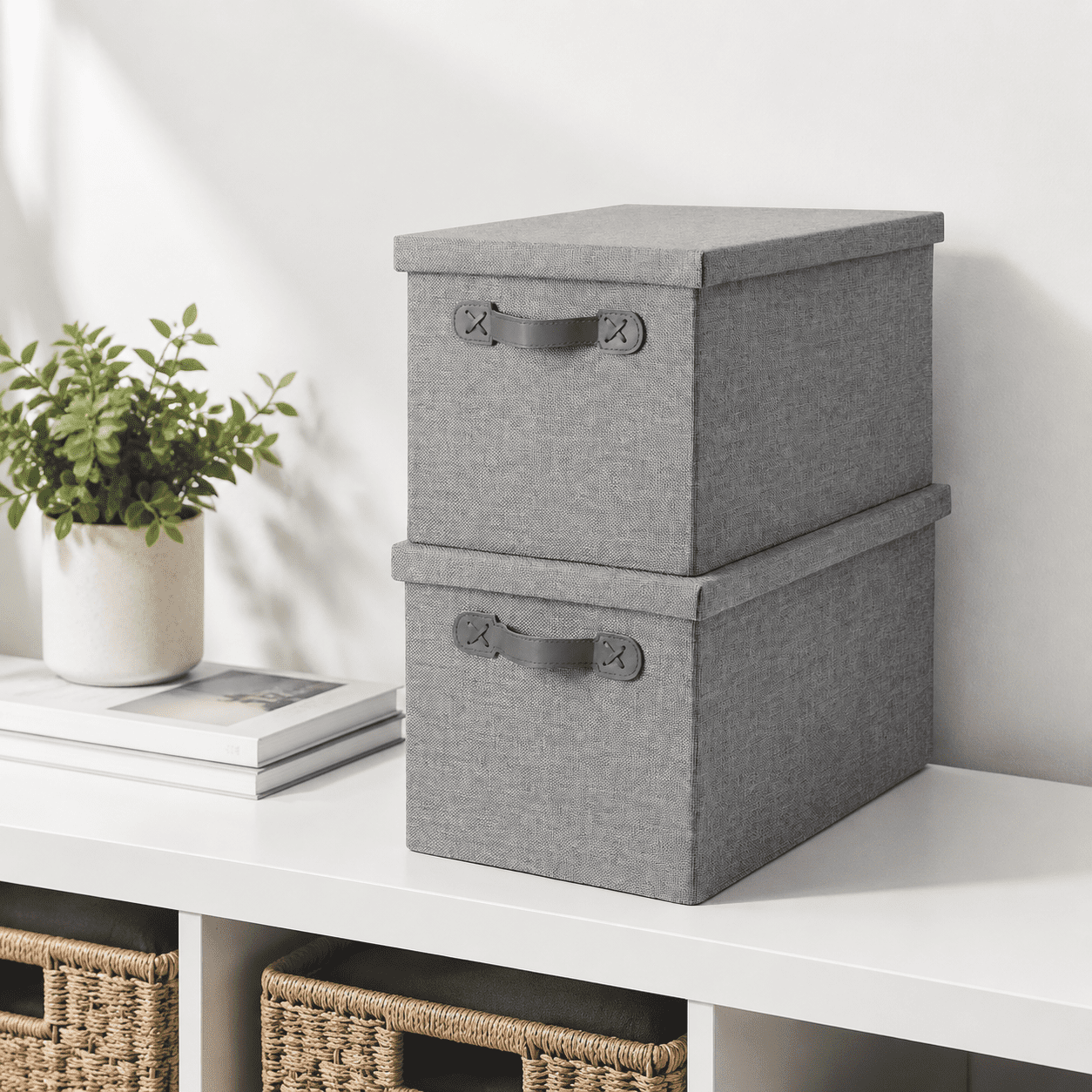 Simple Stackable Shelves Gray 2 Pack Fabric Collapsible Stackable Storage Baskets with Lids for ...