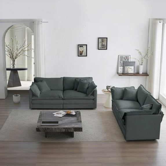 Gray Chenille 2-Piece Living Room Set (2+2 Seat) for Home Office Lounge