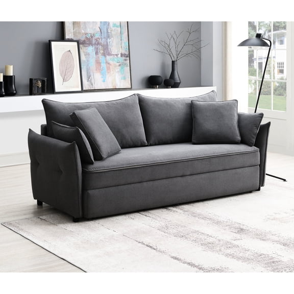 Gray 2-Seat Contemporary Pull-Out Sofa / Versatile Use with Storage Function