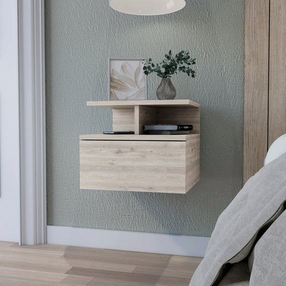 Gray 2 Shelf Nightstand For A Stylish Bedroom Look Floating With Convenience