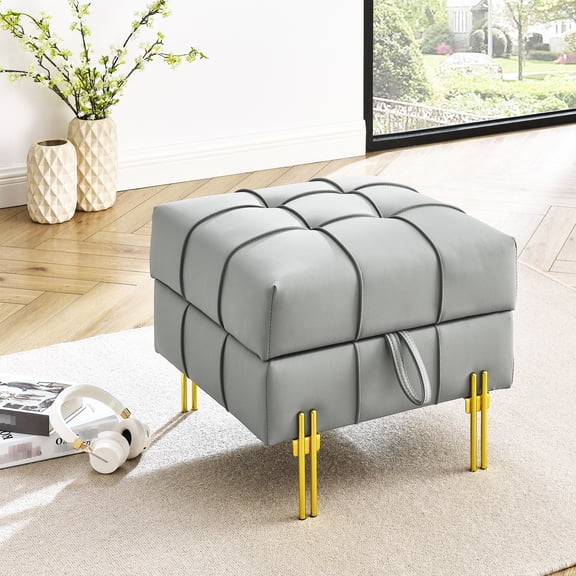Gray 22-inch Scratch Leather - Pet- Entryway Bench With Storage And Golden Legs 22 Inches Design Storage,