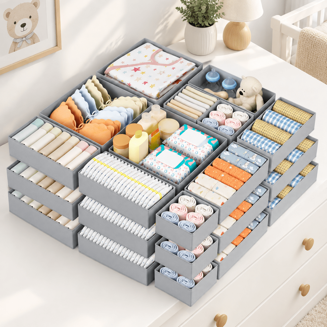 Storage Drawerws Gray 24 Pack Foldable Drawer Organizer Set for Closet and Bedroom ...