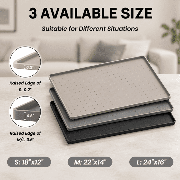 Gray 24" x 16" Silicone Under Sink Mat Waterproof Non-Slip Cabinet Liner for Kitchen Bathroom