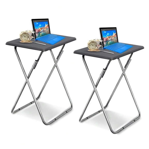 Gray 2PCS Folding TV Tray Table, Sturdy MDF Top With Silver-Tone Metal Frame, No Assembly Required