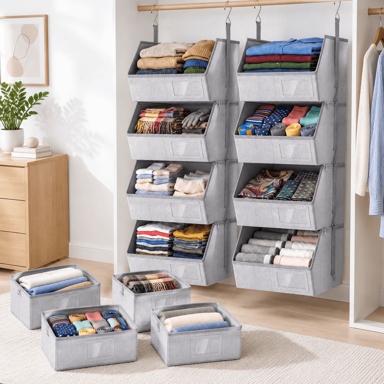 Side Panel Content Gray-2pack 4-Tier Hanging Closet Organizer with Reinforced Side Panels ...