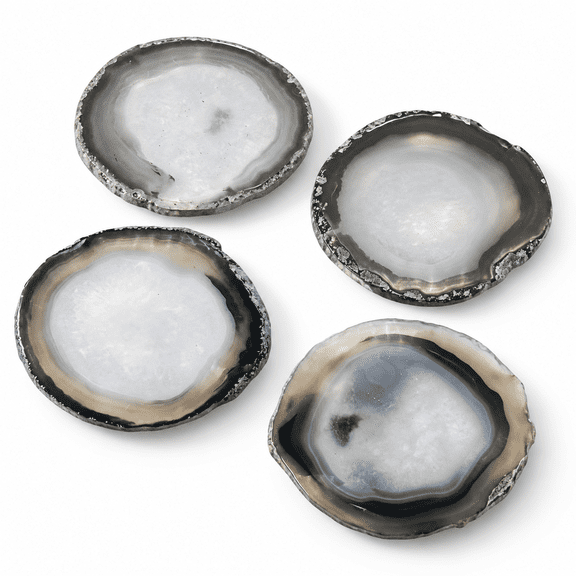 Gray 3-4" Agate Drink Coasters, Polished Crystal Slice Coasters for Coffee Table Bar Home Decor