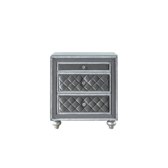 Gray 3 Bedside Table With Velvet Drawers And Faux Crystal Handles Wood Cabinet