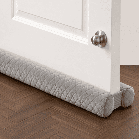 Gray 30'' Adjustable Door Draft Stopper, Velour Fabric Insulation Seal for Doors