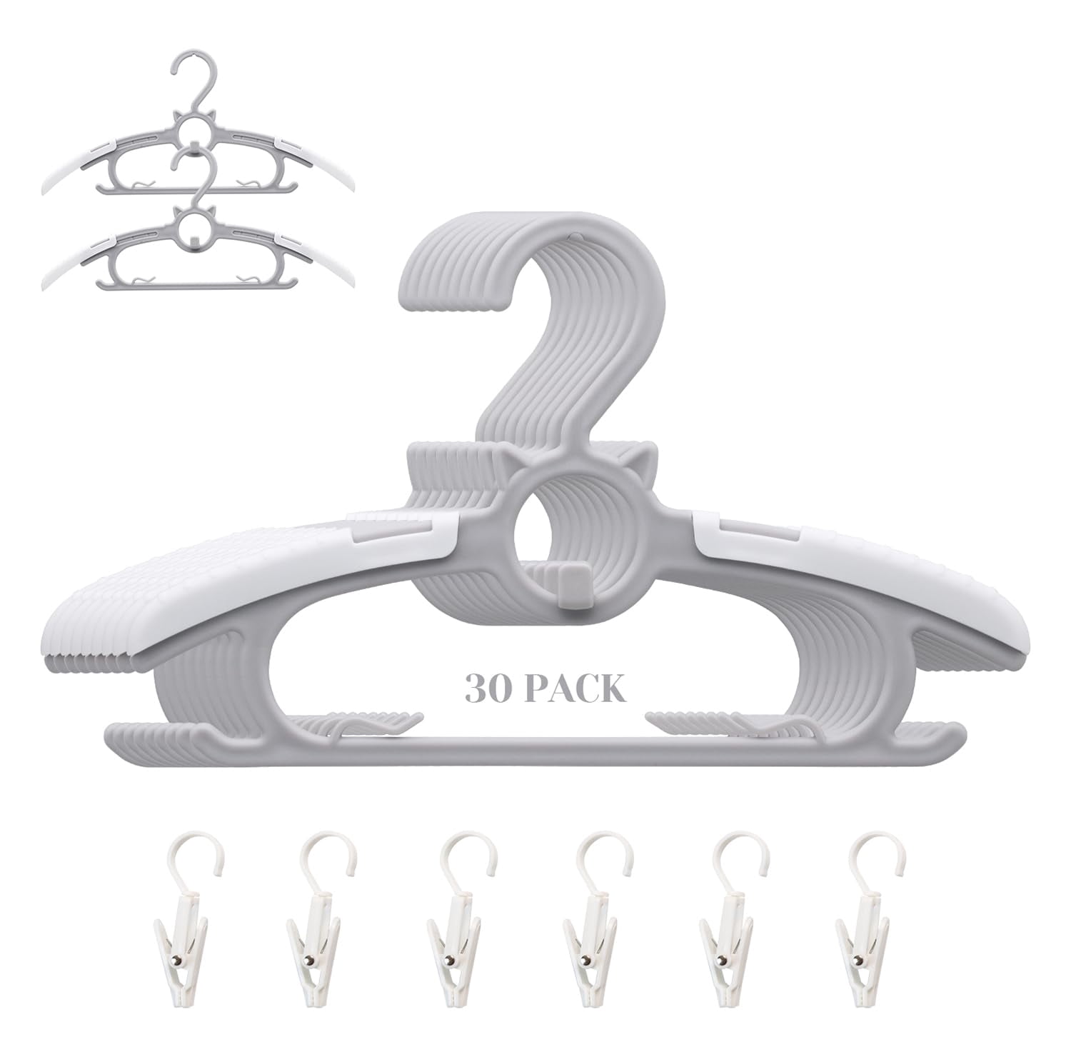 Gray 30 Pieces Adjustable Plastic Clothes Hangers For Nursery and Home Closet Organization