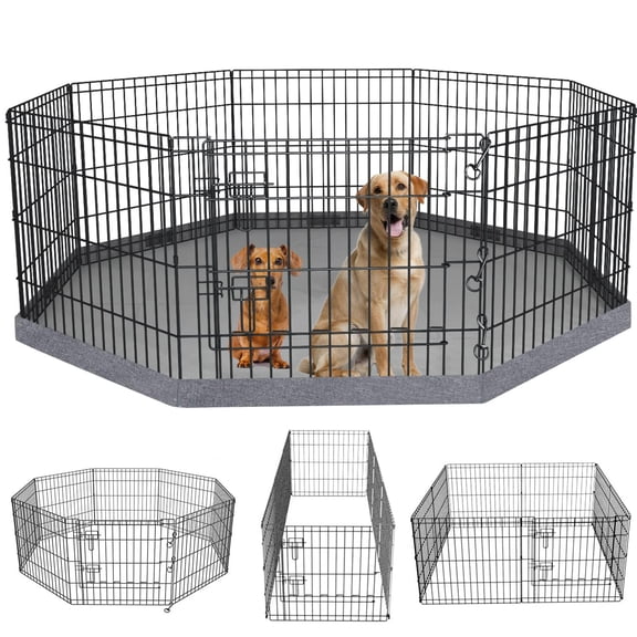 Gray 36''H Playpen+Bottom Pad Foldable Metal Pet Exercise Playpen
