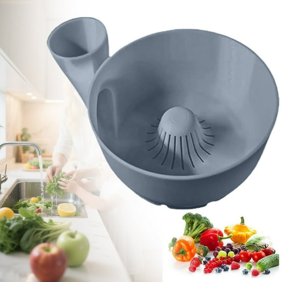 Gray 3D Printed Automatic Fruit Washing Tray – Fenull Vegetable Washer Machine for Thoroughly Cleaning, Kitchen Gadget for Salad Prep