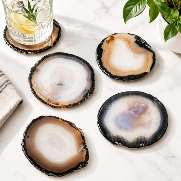 Gray 4-5" Agate Stone Coaster Set of 4 for Coffee Wine and Bar Glasses