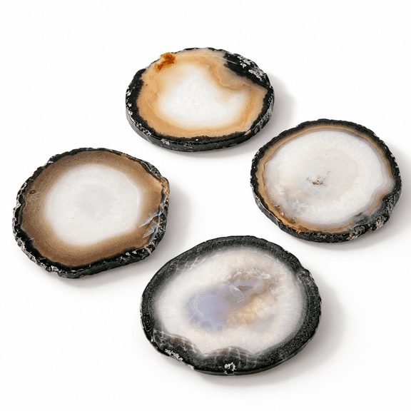 Gray 4-5" Agate Stone Coaster Set of 4 for Coffee Wine and Bar Glasses