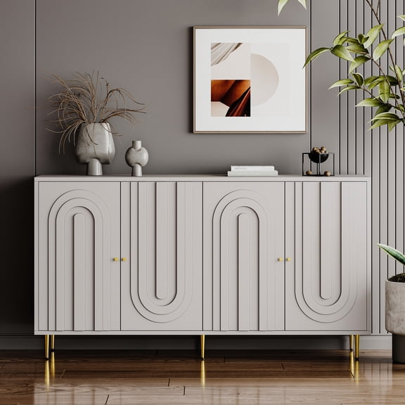 Gray 4 Door Sideboard Server | Used in Dining Room, Keeps Essentials Organized | Matte Gray Finish, Stylish Appearance | Easy Assembly with Clear Instructions