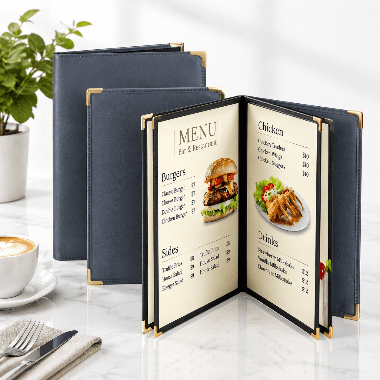 Gray 4 Page 8 View Faux Leather Restaurant Menu Cover, 8.5 x 11 Inch ...