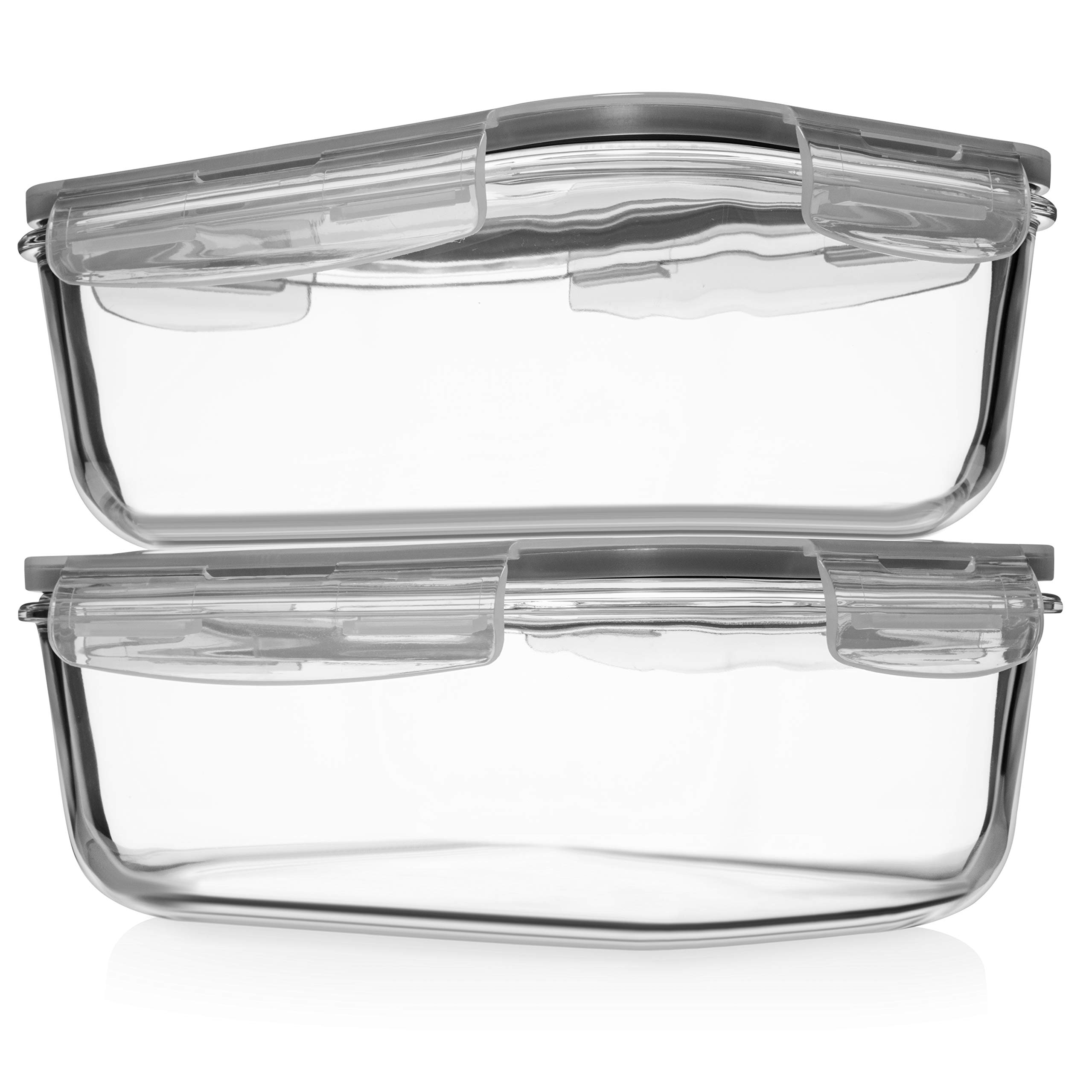 Gray 4 Piece 63 Oz 8 Cup Glass Food Storage Containers with Locking Lids