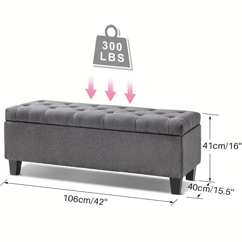 Gray 42-inch Storage Bench with Cushion - Adjustable Height Footstool ...