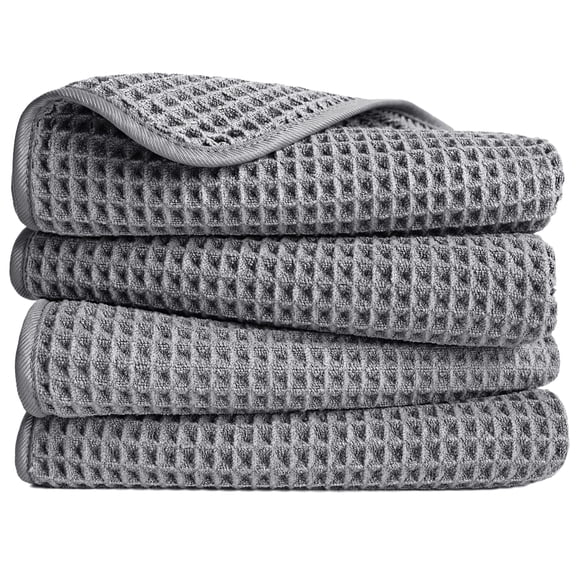 Gray 430 GSM Waffle Weave Microfiber Hand Towels 16 x 30 In 4 Pack