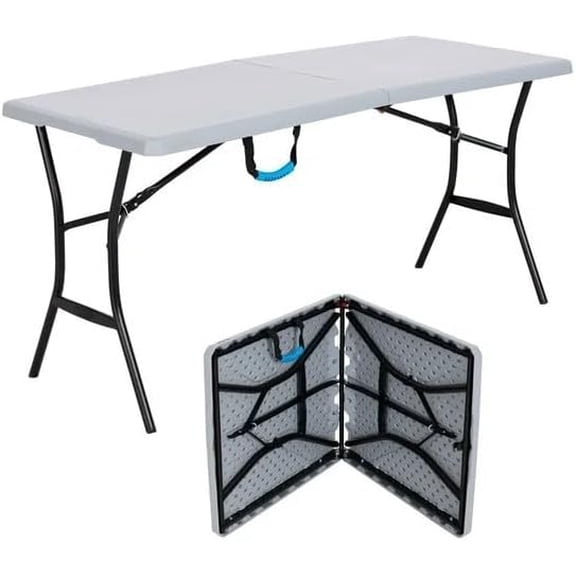 Gray 5 Foot Rectangle Fold-in-Half Table, Indoor/Outdoor Essential