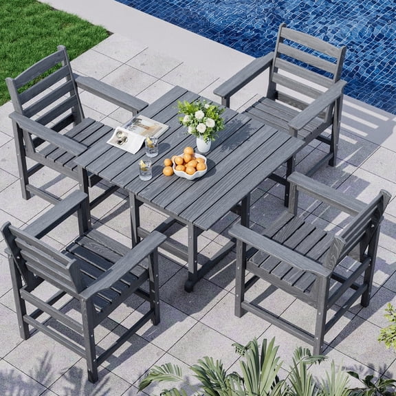 Gray 5-Piece HDPE Plastic Patio Outdoor Dining Set with Arm Chairs