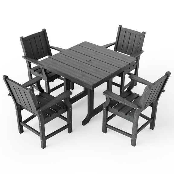 Gray 5-Piece HDPE Plastic Patio Outdoor Dining Set with Arm Chairs