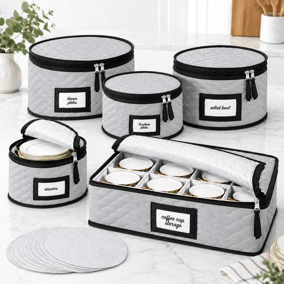 Gray 5 Piece Storage Set Quilted Dinnerware Storage Containers