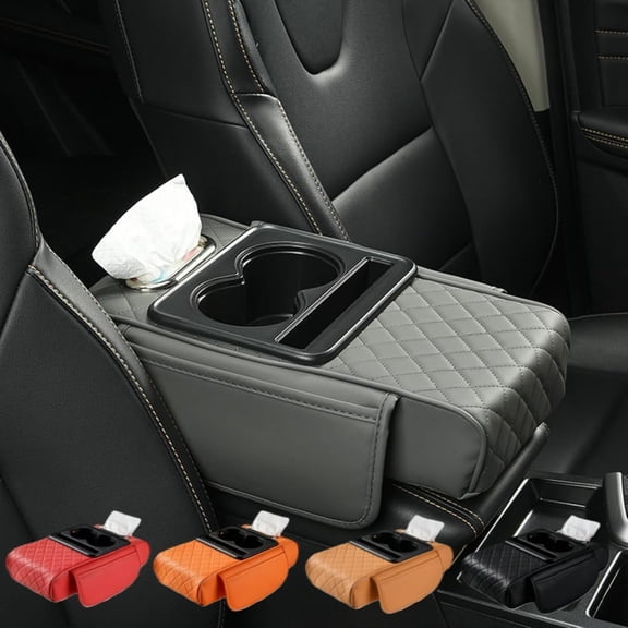 Gray 5-in-1 Car Armrest - PU Leather Console Storage Box
