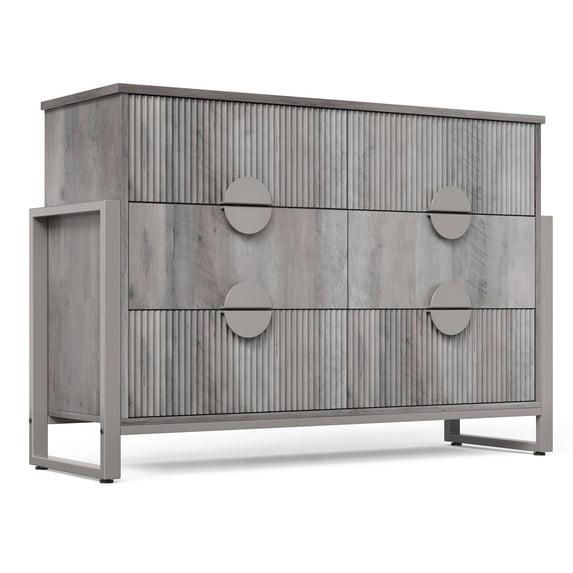Gray 6 Drawer Dresser for Bedroom, Modern Wide Chest Of Drawers Wood Storage Cabinet for Living Room