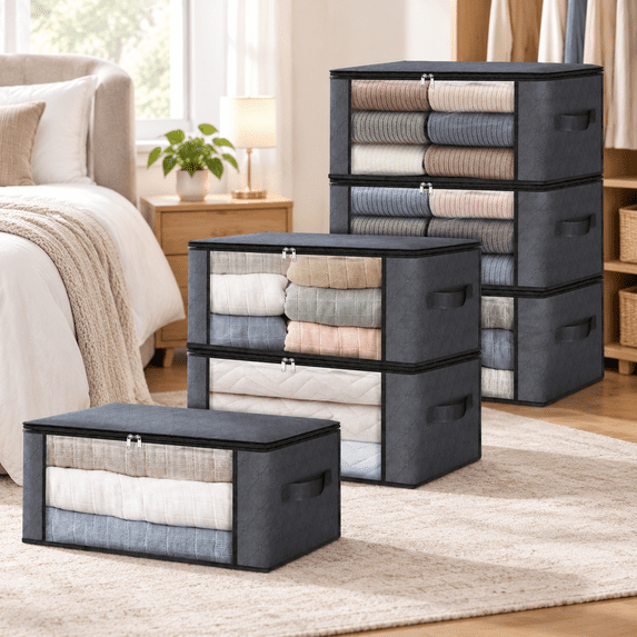 Gray 6-Pack Foldable Storage Boxes with Clear Window and Reinforced ...