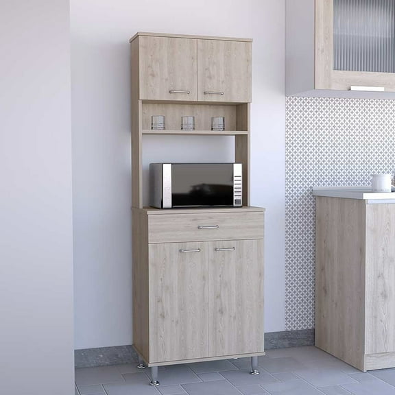 Gray 60 Kitchen Pantry With Countertop. Modern Open Storage Solution In Kitchen. Ideal For Microwave & Food Prep. Simple Assembly Process. Bottom Cabinet Large Appliances. Particle Board. 23.47 In.