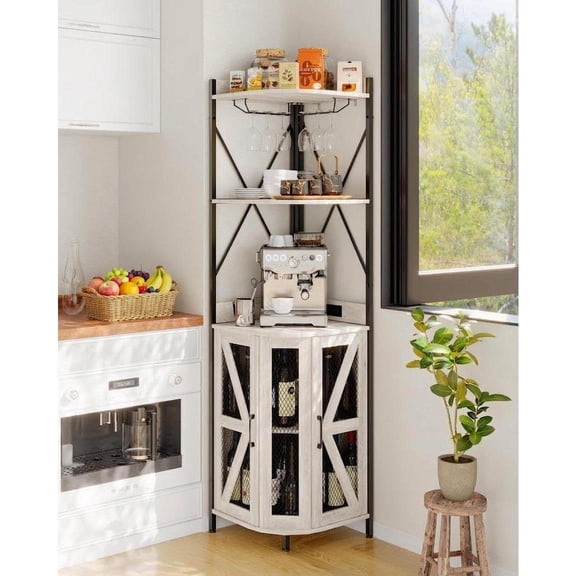 Gray 72 Inch LED Lit Industrial Corner Wine Storage Cabinet