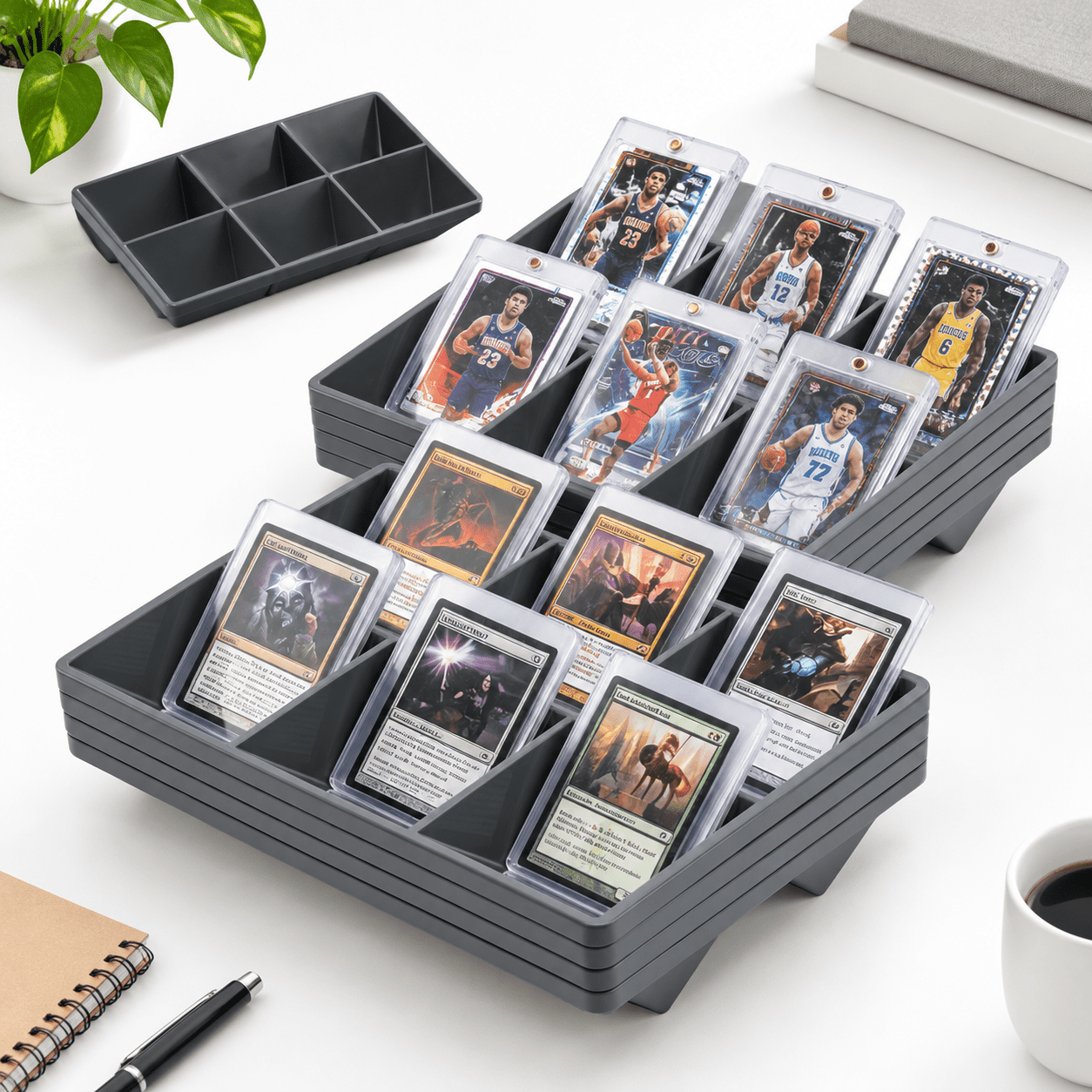 Gray 8-Pack 6-Cell Stackable Trading Card Sorting Trays, Durable ABS ...