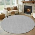 thumbnail image 1 of Gray 8ft Round Rug, Farmhouse Burlap Solid Grey Color Modern Linen Texture Non-Skid Rubber Backing Large Area Rugs - Living Room Bedroom Home Office, Indoor Floor Mat Carpets Washable Rug, 1 of 9
