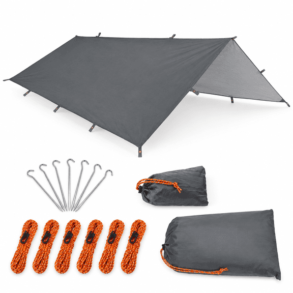 Gray 9.8*13.1ft Waterproof Camping Hammock Rain Fly Tent Tarp