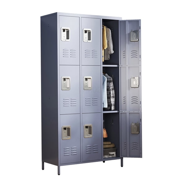 Gray 9 Compartment Metal Storage Locker Cabinet with Lock for Gym, Office, School Use