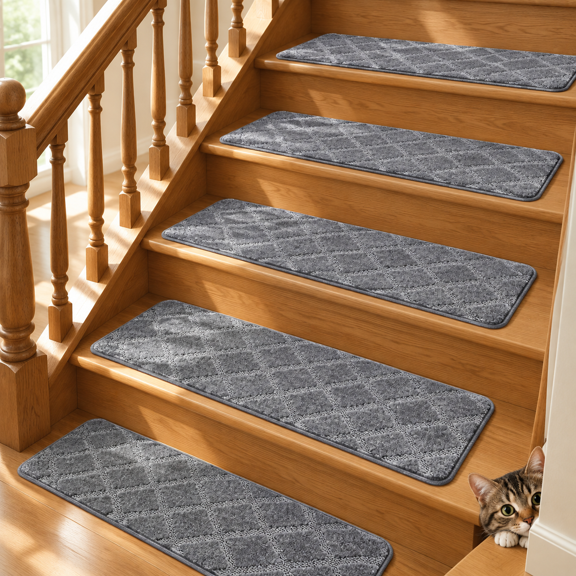 Gray 9"X30" 15 Non Slip Peel And Stick Carpet Stair Treads For Indoor Wooden Steps