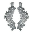 thumbnail image 1 of Gray 9"x3" Floral Embroidered Sheer Organza Motif Applique Patch by Pair (2 Pieces), 1 of 2