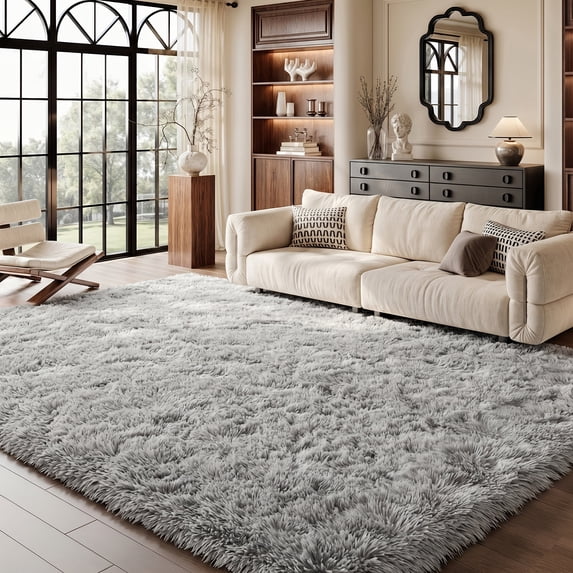 Pentantan 9ft x 12ft Shag Area Rugs, Fluffy Rug for Living Room Bedroom, Soft Plush Pile Indoor Carpet, Gray
