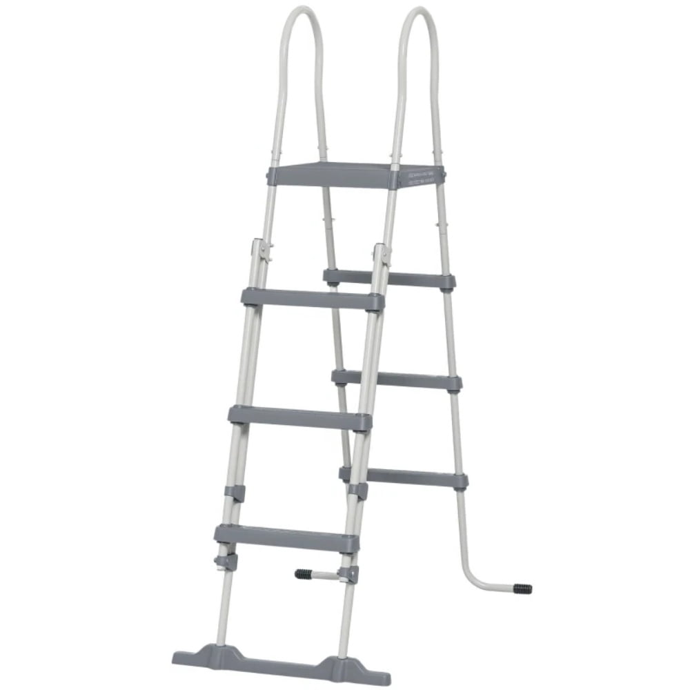 Gray Above-Ground Pool Ladder for Pools Up to 48" Deep, 4-Step Stair with Flip-Up Entrance, Safety Handrails & Textured Steps, 330 lbs Capacity