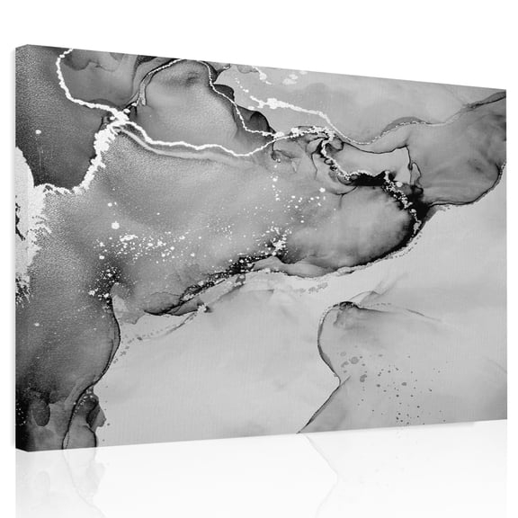 Gray Abstract Canvas Print Wall Art, Silver Marble Ripples Clouds Luxury Fluid Art Wall Decor Modern Artwork Paintings Pictures for Living Room Framed and Stretched Ready to Hang, 16" x 20"