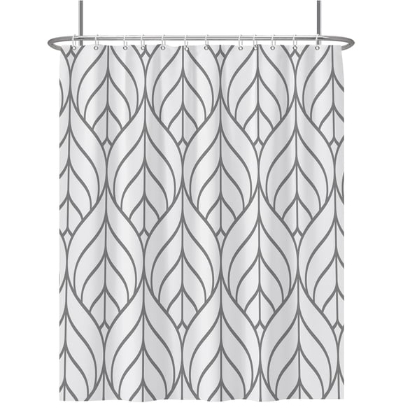 Gray Abstract Leaves Shower Curtain Artistical Stripes Creative Design Decorative Modern Fashion Simple Shower Curtains for Hotel Home Spa Bath Bathtubs Waterproof with Hooks 72x84 Inches
