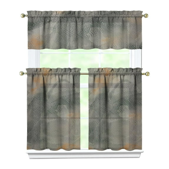 Gray Abstract Oil Painting Kitchen Curtain Valance 3 Piece Set for Kitchen Curtains and Valance Set Short Curtain Sink Window Decor 36 Inch Small Window Treatment Tier 27.5x36 Length