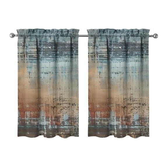 Gray Abstract Oil Painting Kitchen Curtains - Vintage Tier Cafe Curtains for Bathroom Living RV Rod Pocket Window Drapes 36 Inch 2 Panels Set 28"x36" Window Treatment Tiers